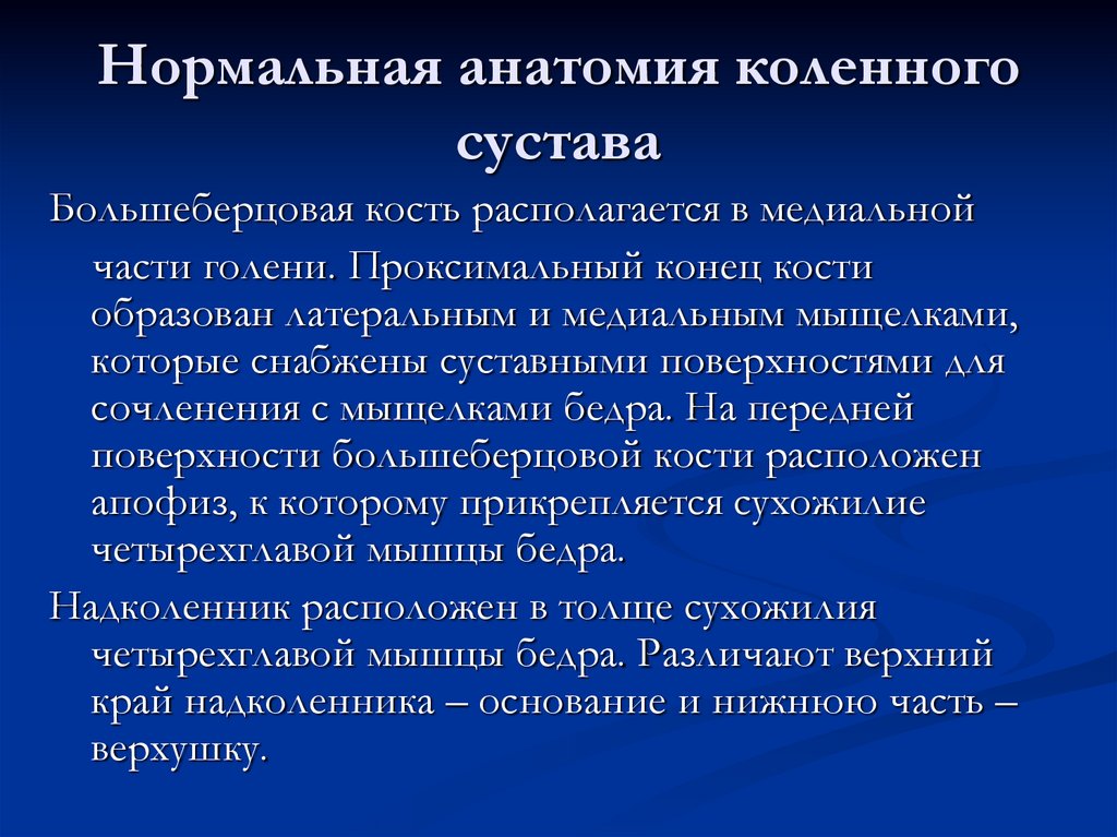 Нормальная анатомия коленного сустава