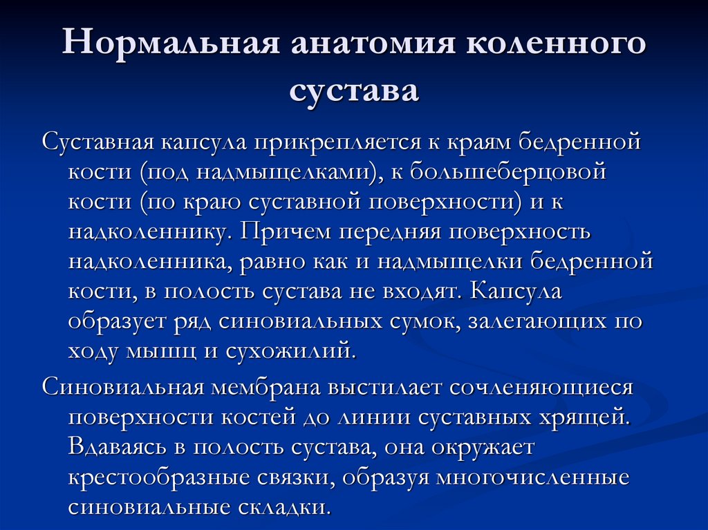 Нормальная анатомия коленного сустава