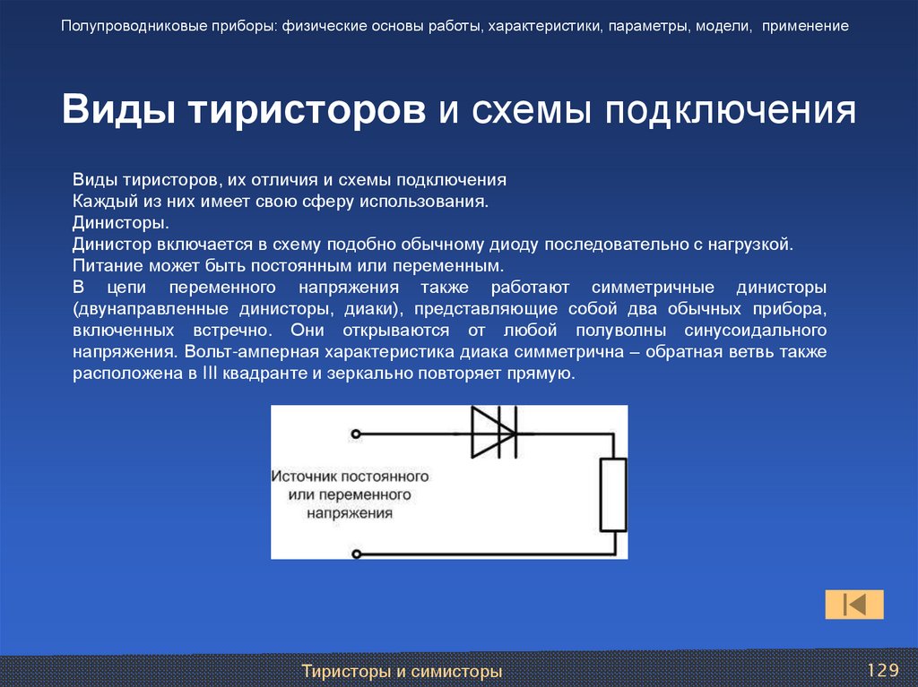 Виды тиристоров и схемы подключения