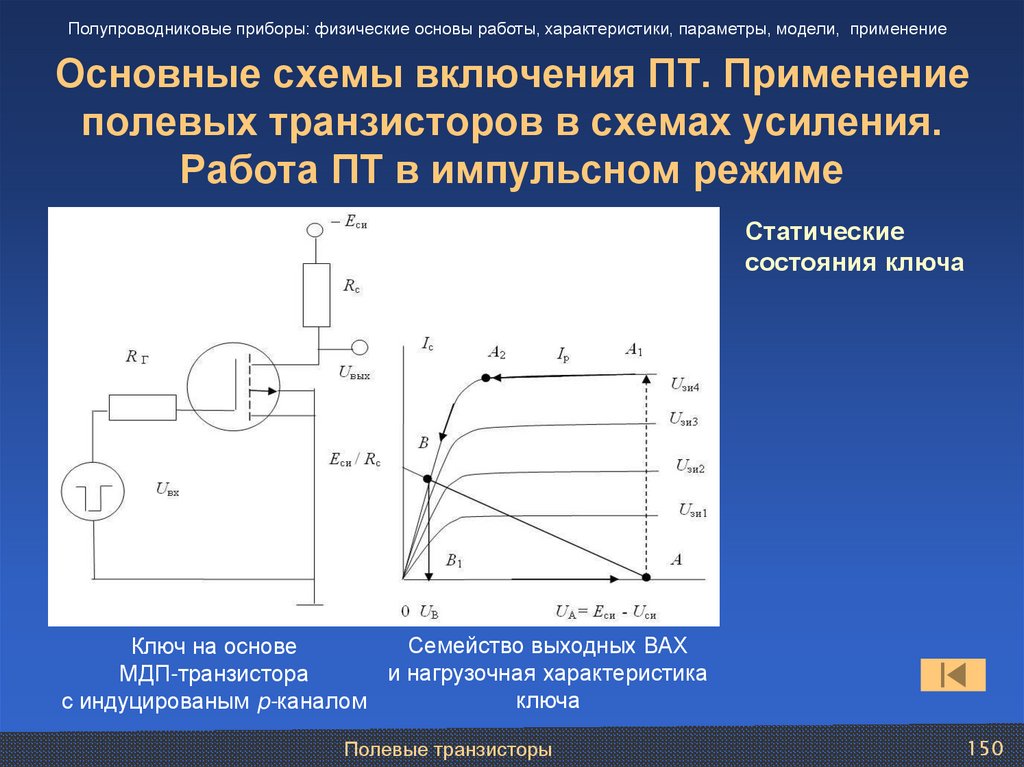 Основные схемы включения ПТ. Применение полевых транзисторов в схемах усиления. Работа ПТ в импульсном режиме
