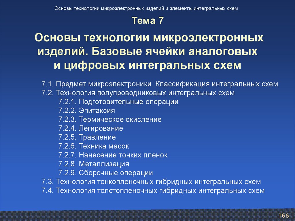 Тема 7 Основы технологии микроэлектронных изделий. Базовые ячейки аналоговых и цифровых интегральных схем