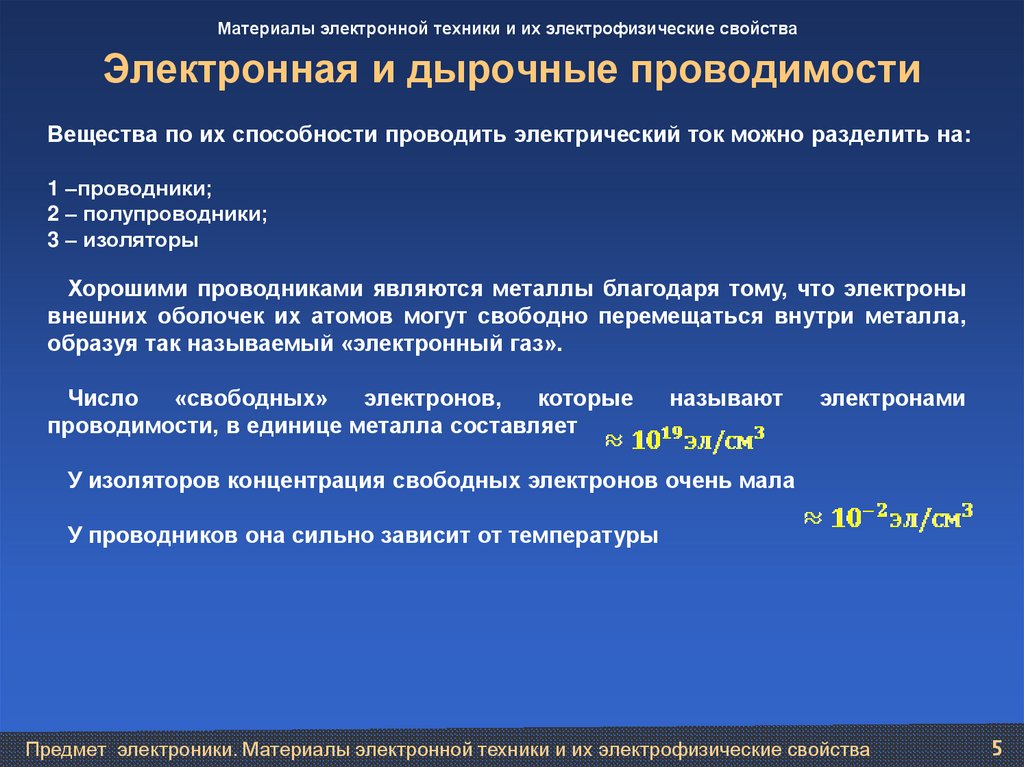 Электронная и дырочные проводимости