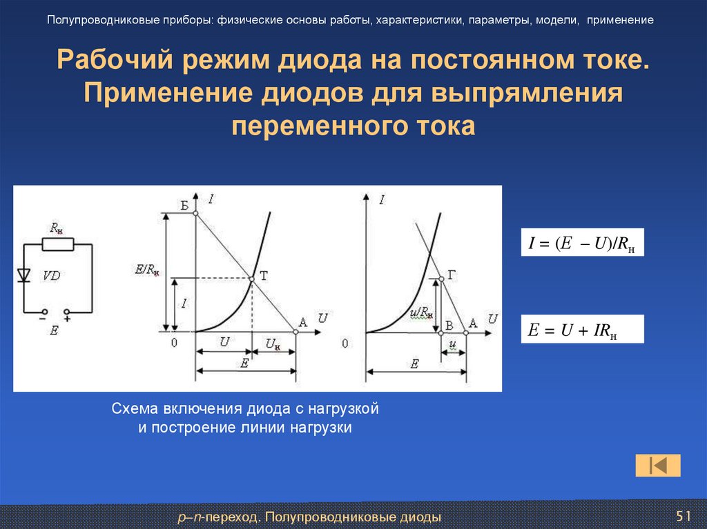 Рабочий режим диода на постоянном токе. Применение диодов для выпрямления переменного тока