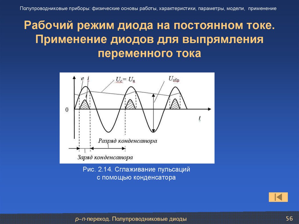 Рабочий режим диода на постоянном токе. Применение диодов для выпрямления переменного тока