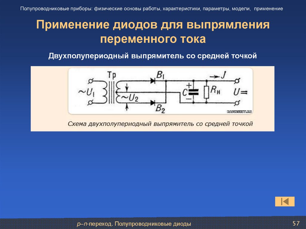 Применение диодов для выпрямления переменного тока