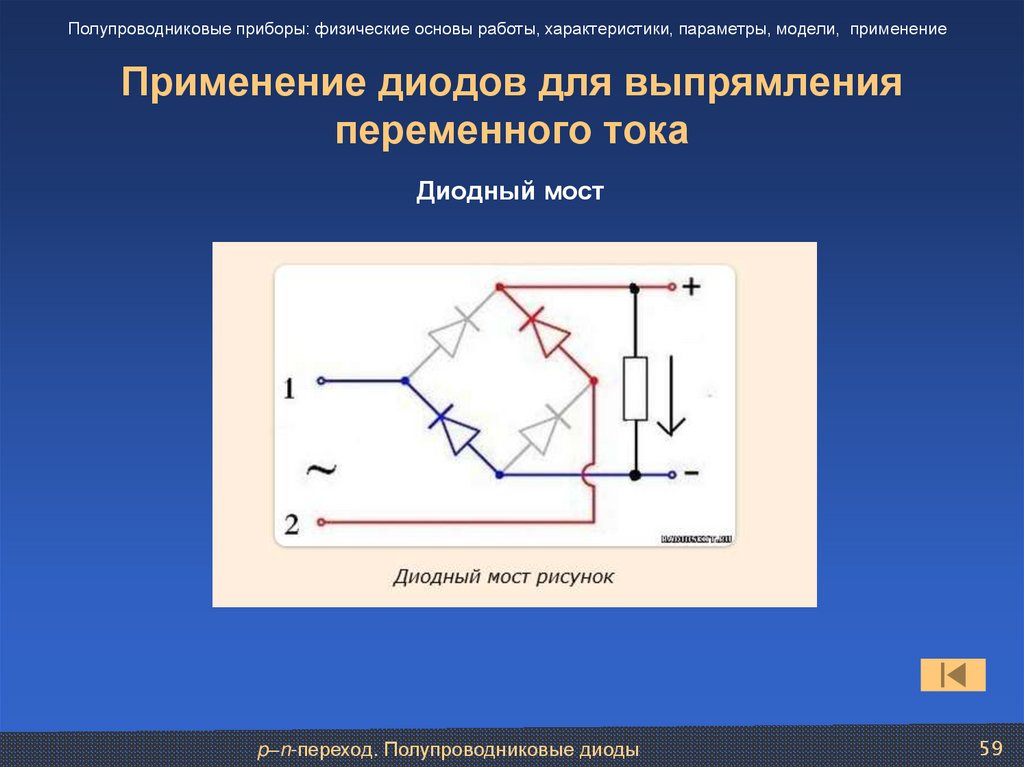 Применение диодов для выпрямления переменного тока