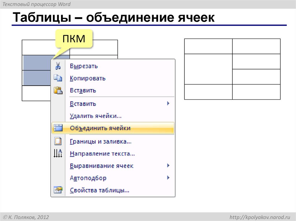 Таблицы – объединение ячеек