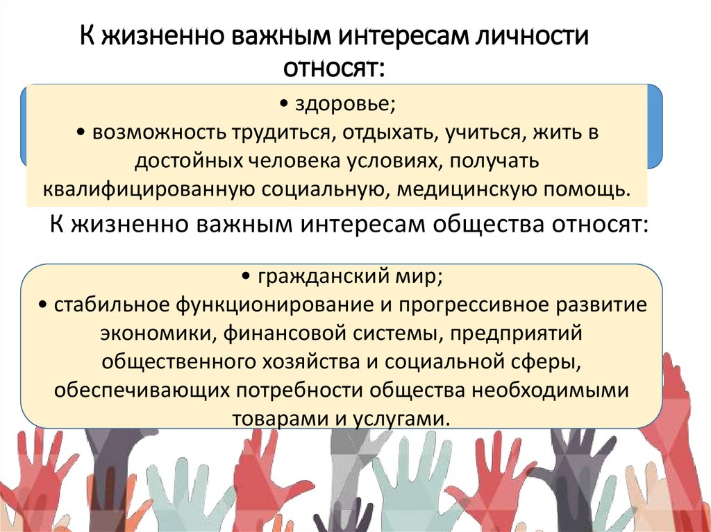 К жизненно важным интересам личности относят: