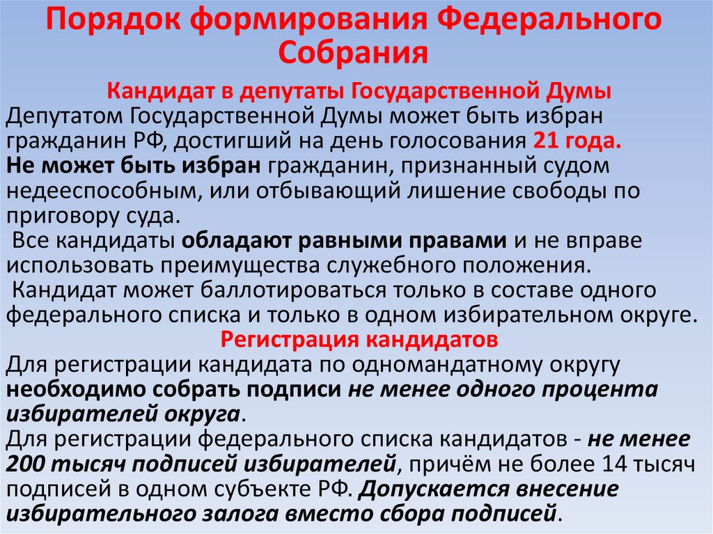 Порядок формирования Федерального Собрания