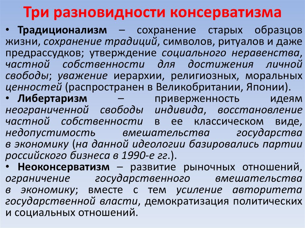 Три разновидности консерватизма