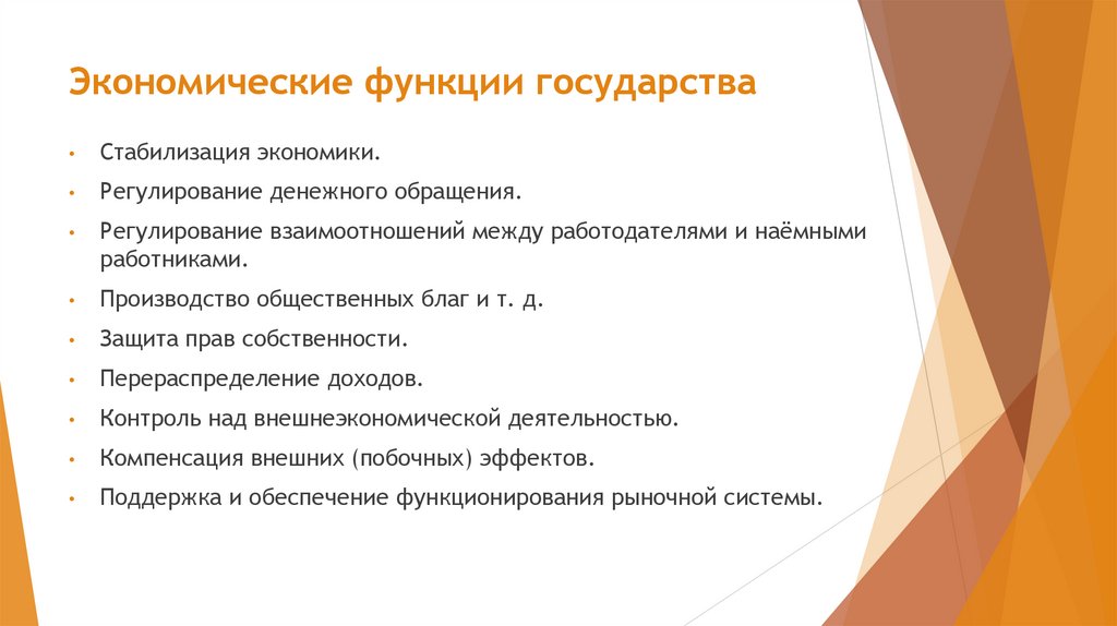 Экономические функции государства