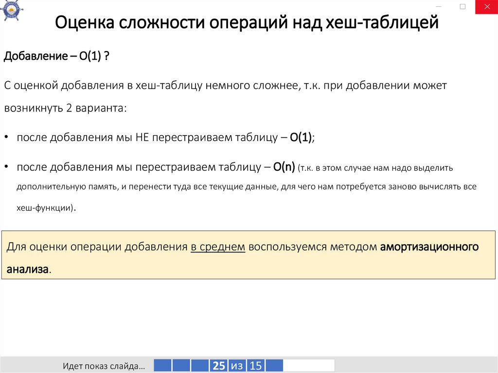 Оценка сложности операций над хеш-таблицей