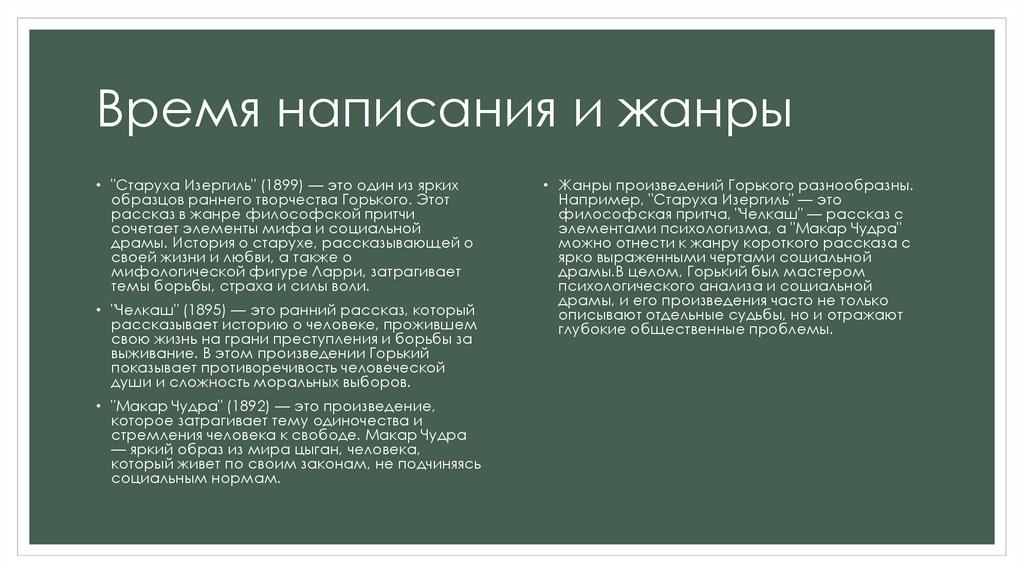 Время написания и жанры