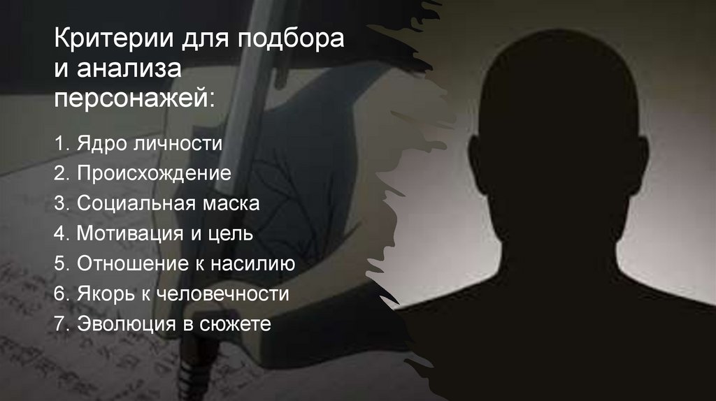 Критерии для подбора и анализа персонажей: