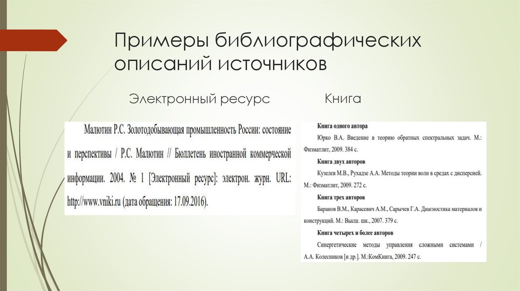 Примеры библиографических описаний источников