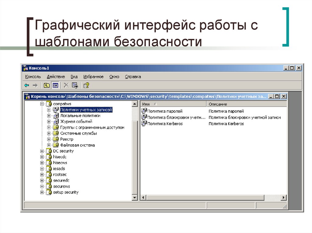 Графический интерфейс работы с шаблонами безопасности