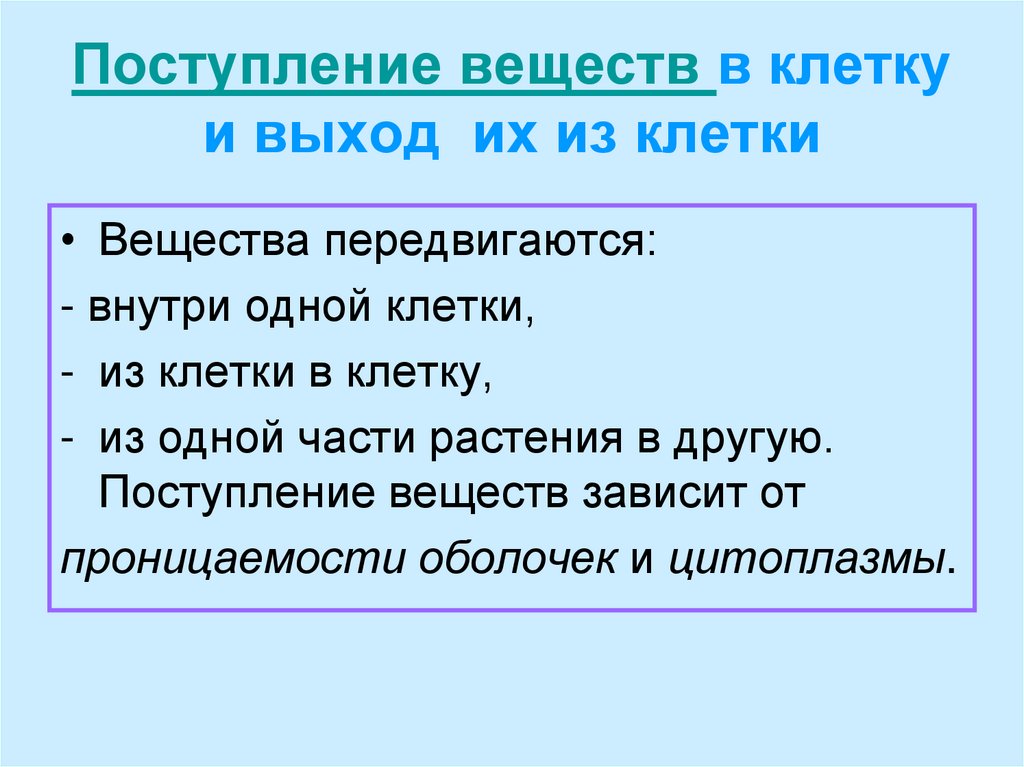 Поступление веществ в клетку и выход  их из клетки