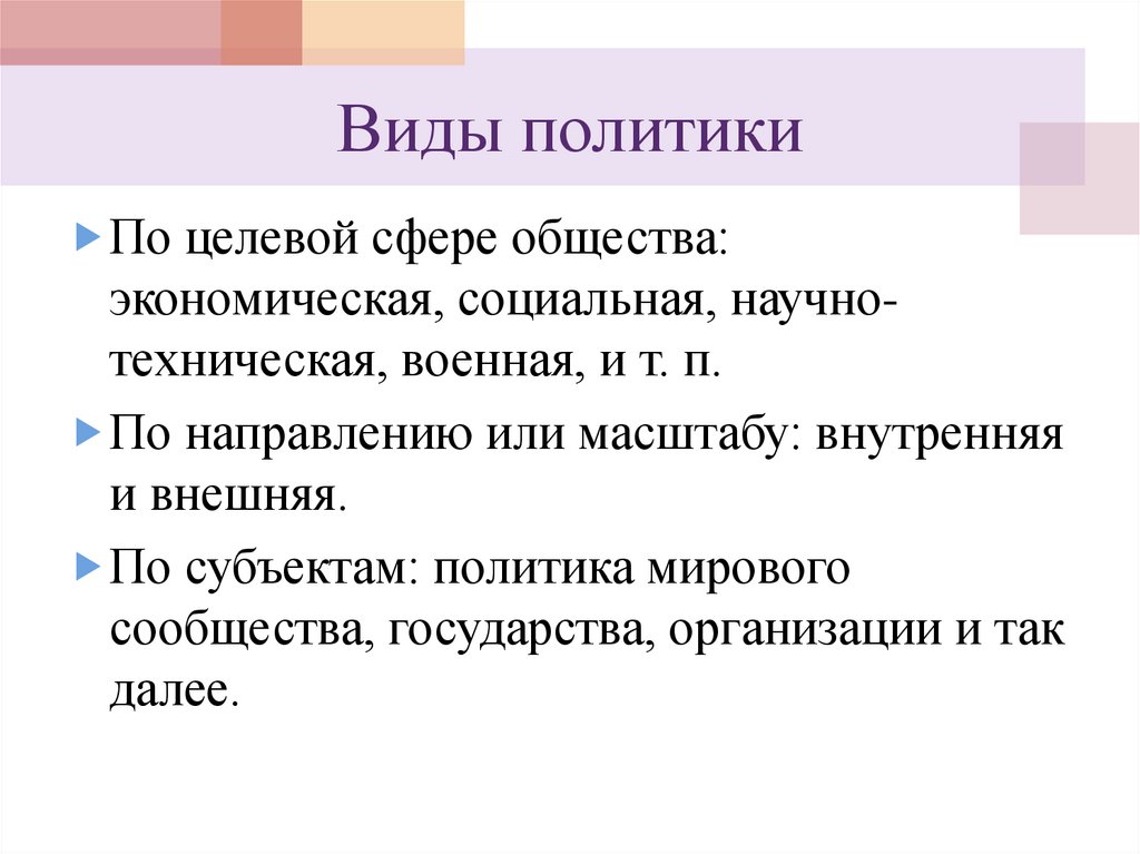 Виды политики