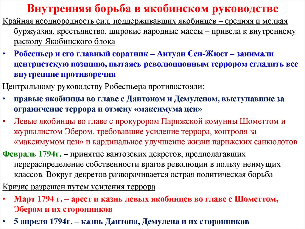 Внутренняя борьба в якобинском руководстве