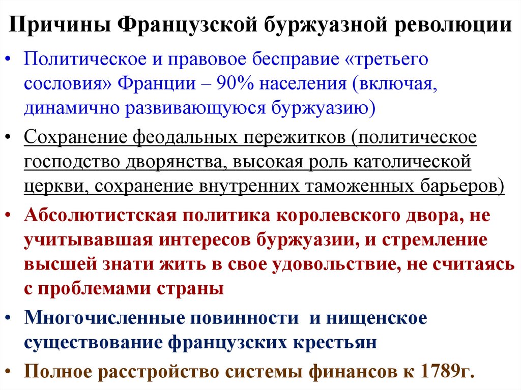 Причины Французской буржуазной революции