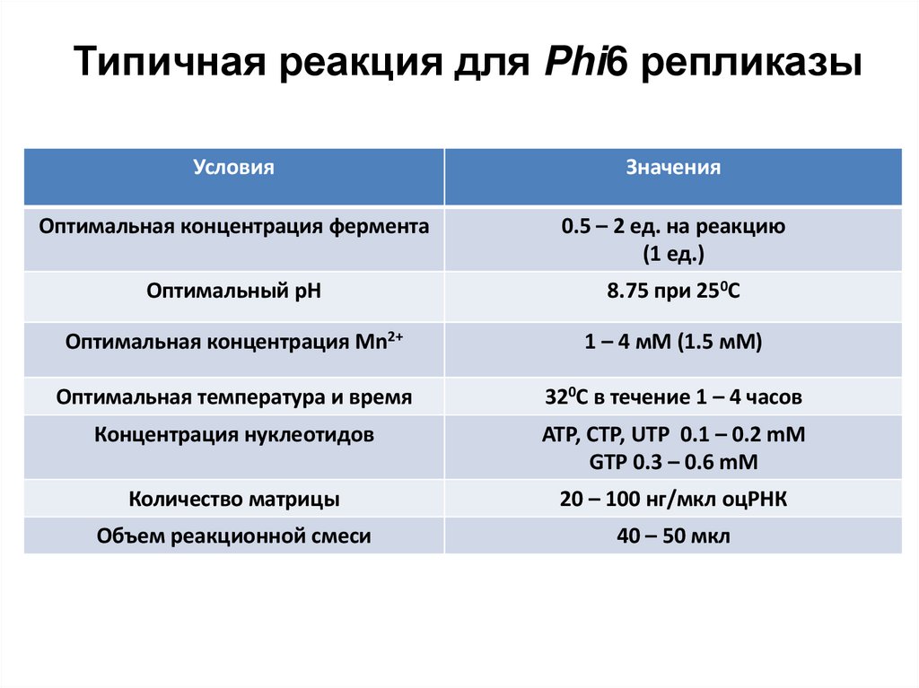 Типичная реакция для Phi6 репликазы