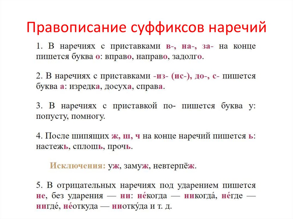 Правописание суффиксов наречий