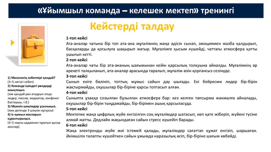 «Ұйымшыл команда – келешек мектеп» тренингі