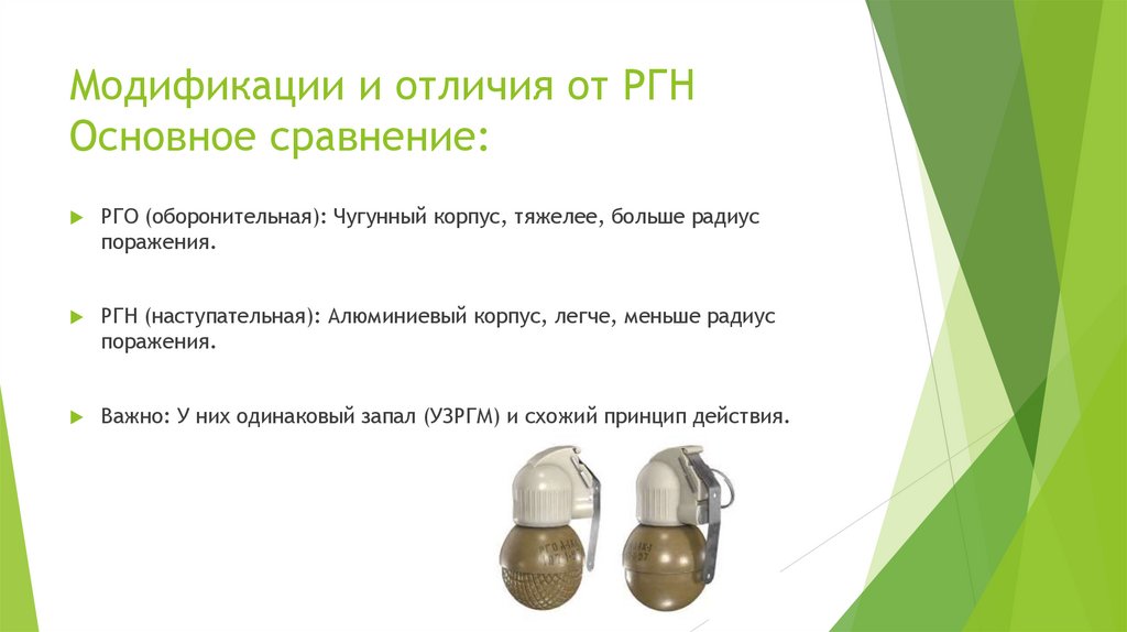 Модификации и отличия от РГН Основное сравнение: