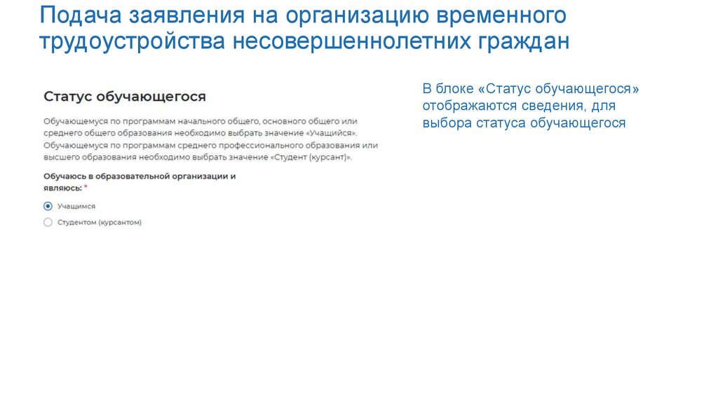 Подача заявления на организацию временного трудоустройства несовершеннолетних граждан