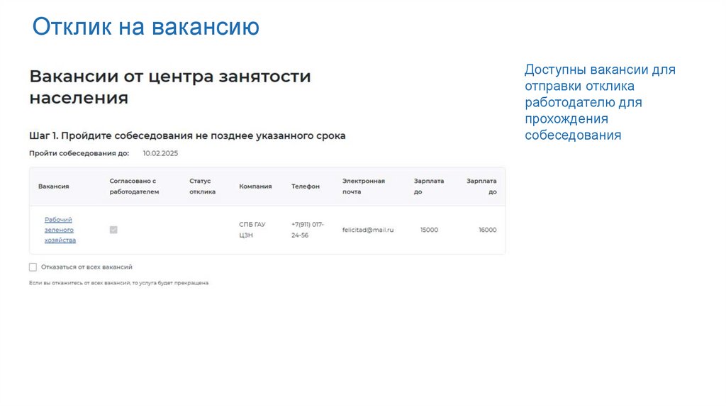 Отклик на вакансию