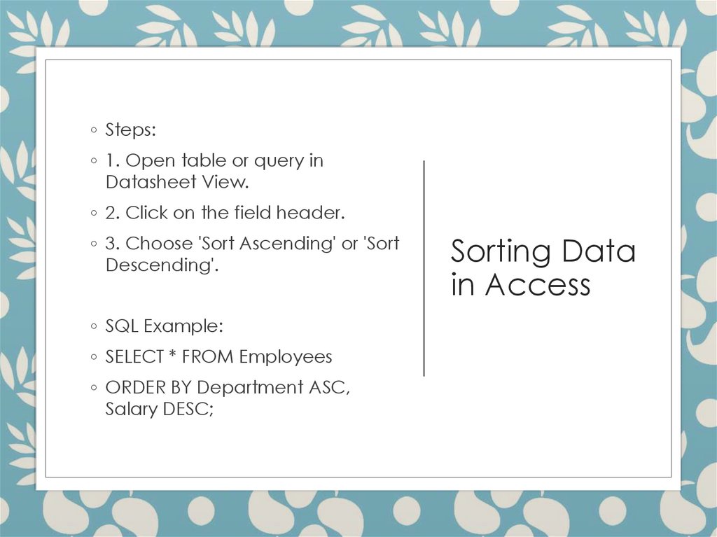 Sorting Data in Access