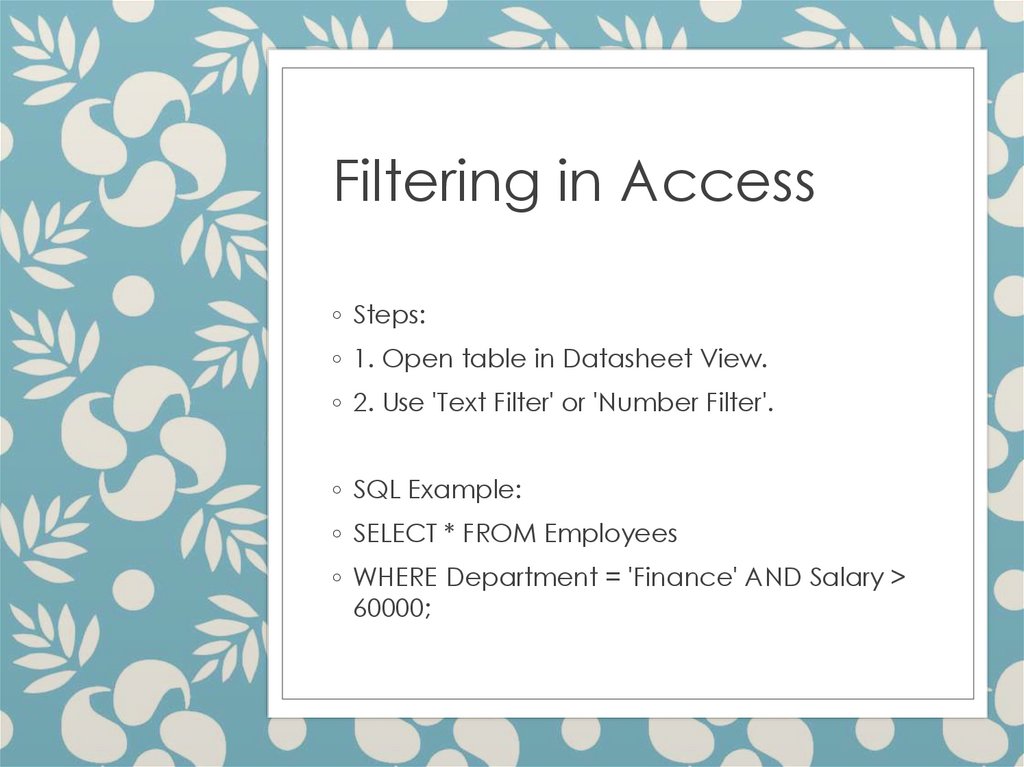 Filtering in Access