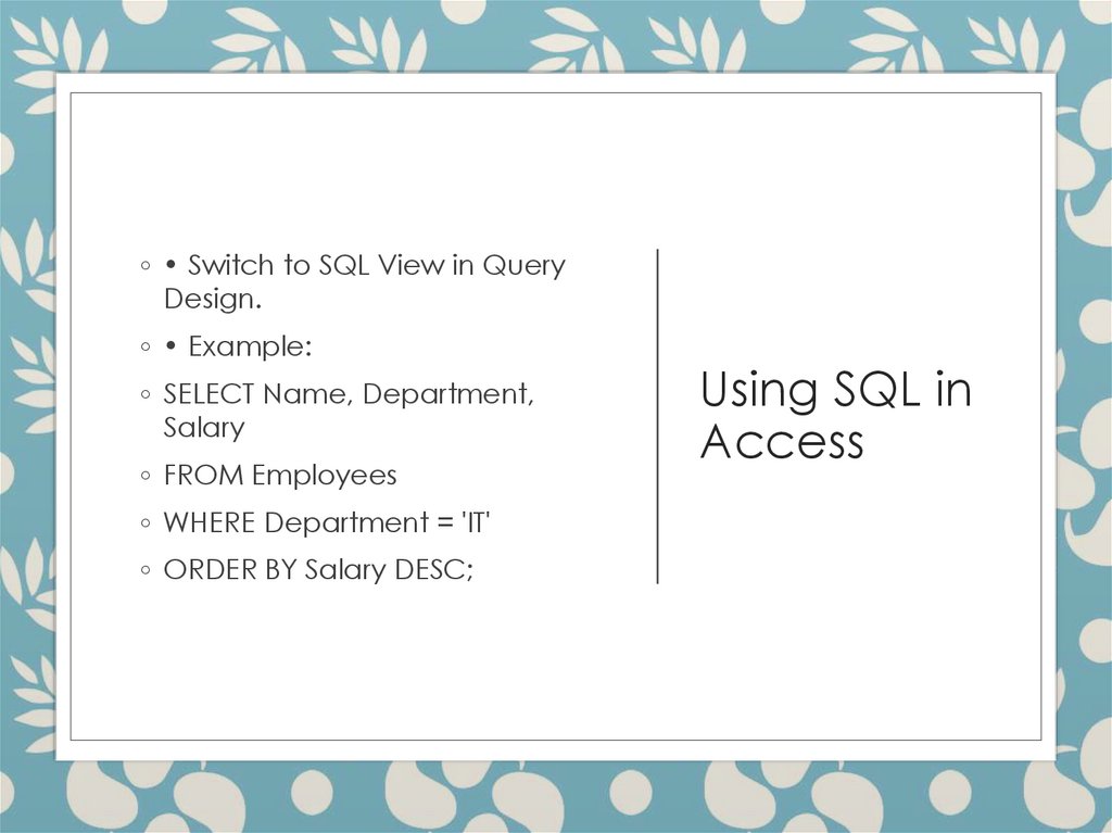 Using SQL in Access