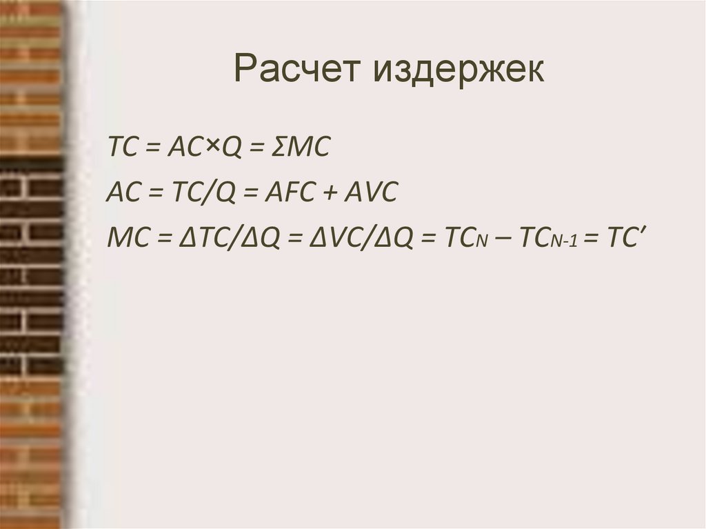 Расчет издержек