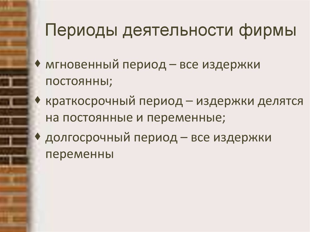 Периоды деятельности фирмы