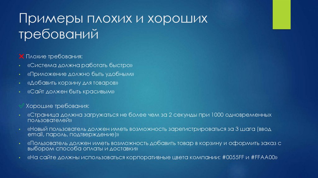 Примеры плохих и хороших требований