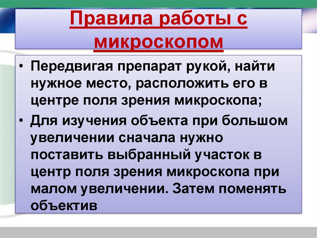 Правила работы с микроскопом