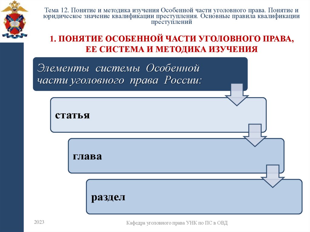 1. Понятие особенной части уголовного права, ее система и методика изучения
