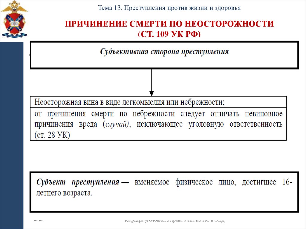 Причинение смерти по неосторожности (ст. 109 УК РФ)