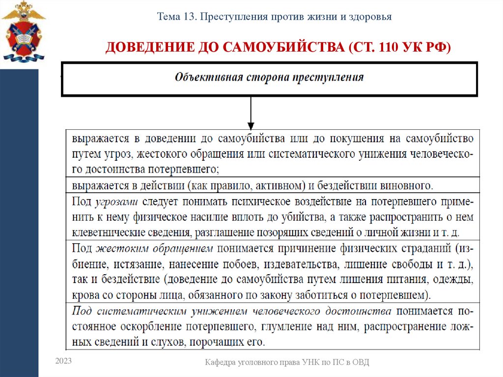 Доведение до самоубийства (ст. 110 УК РФ)