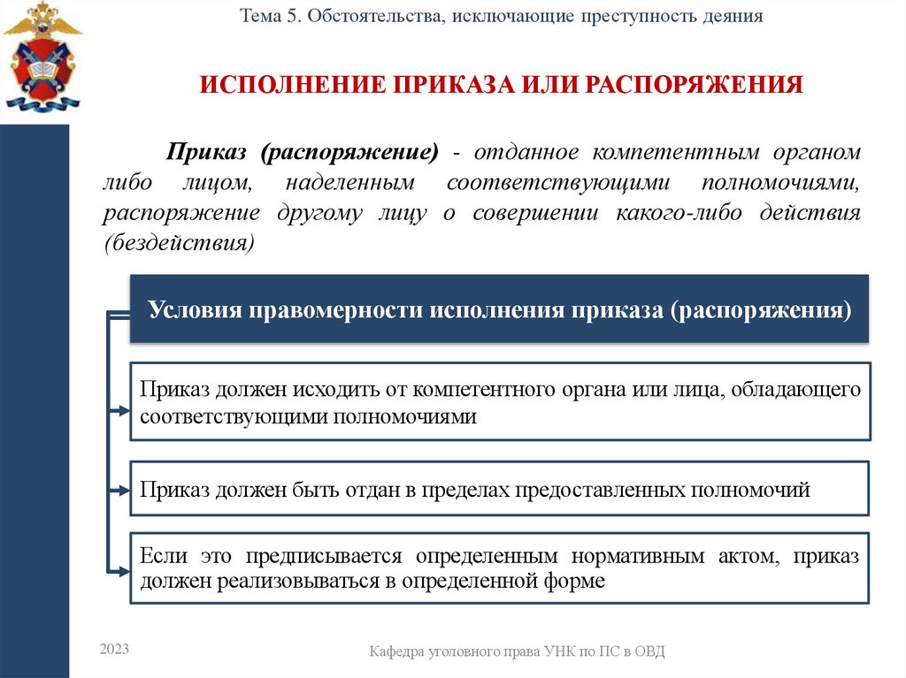 Исполнение приказа или распоряжения