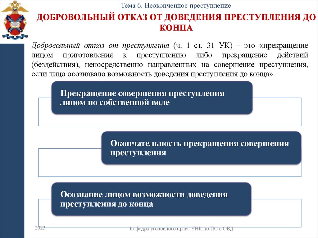 Добровольный отказ от доведения преступления до конца
