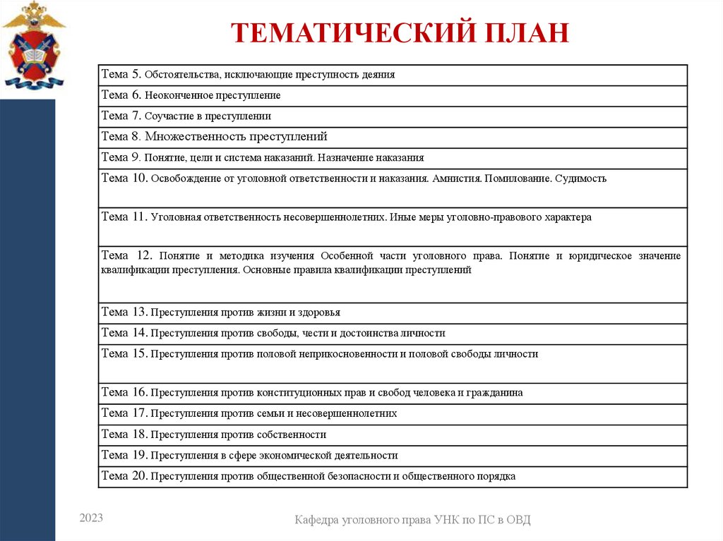 Тематический план
