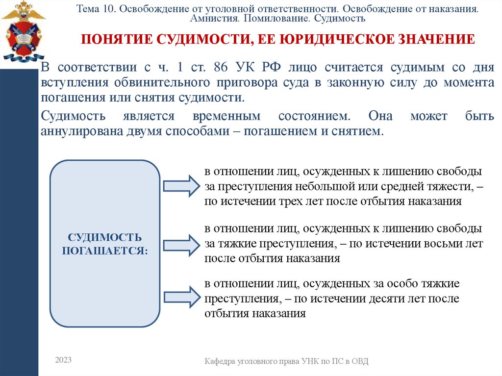 Понятие судимости, ее юридическое значение