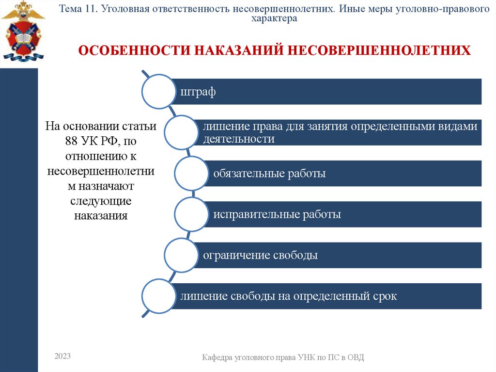 Особенности наказаний несовершеннолетних