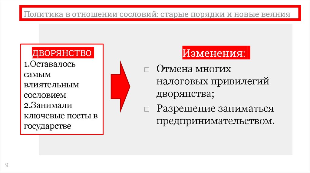 Политика в отношении сословий: старые порядки и новые веяния