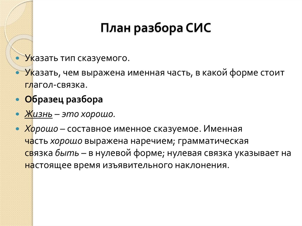 План разбора СИС