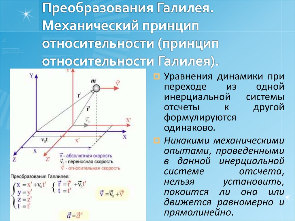 Преобразования Галилея. Механический принцип относительности (принцип относительности Галилея).
