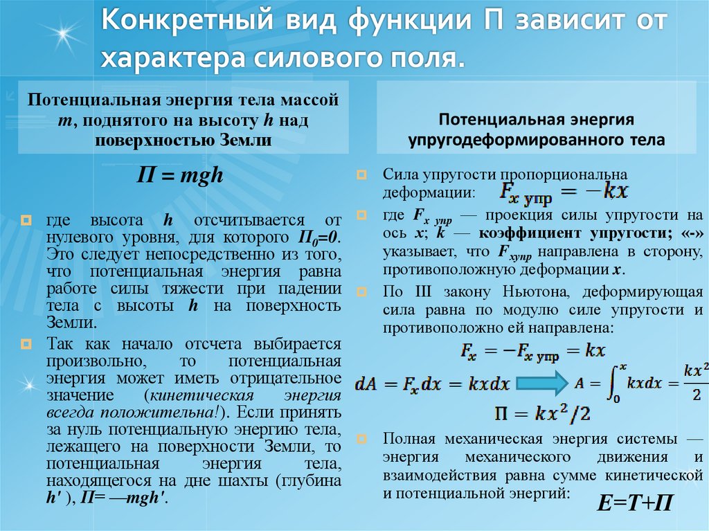 Конкретный вид функции П зависит от характера силового поля.