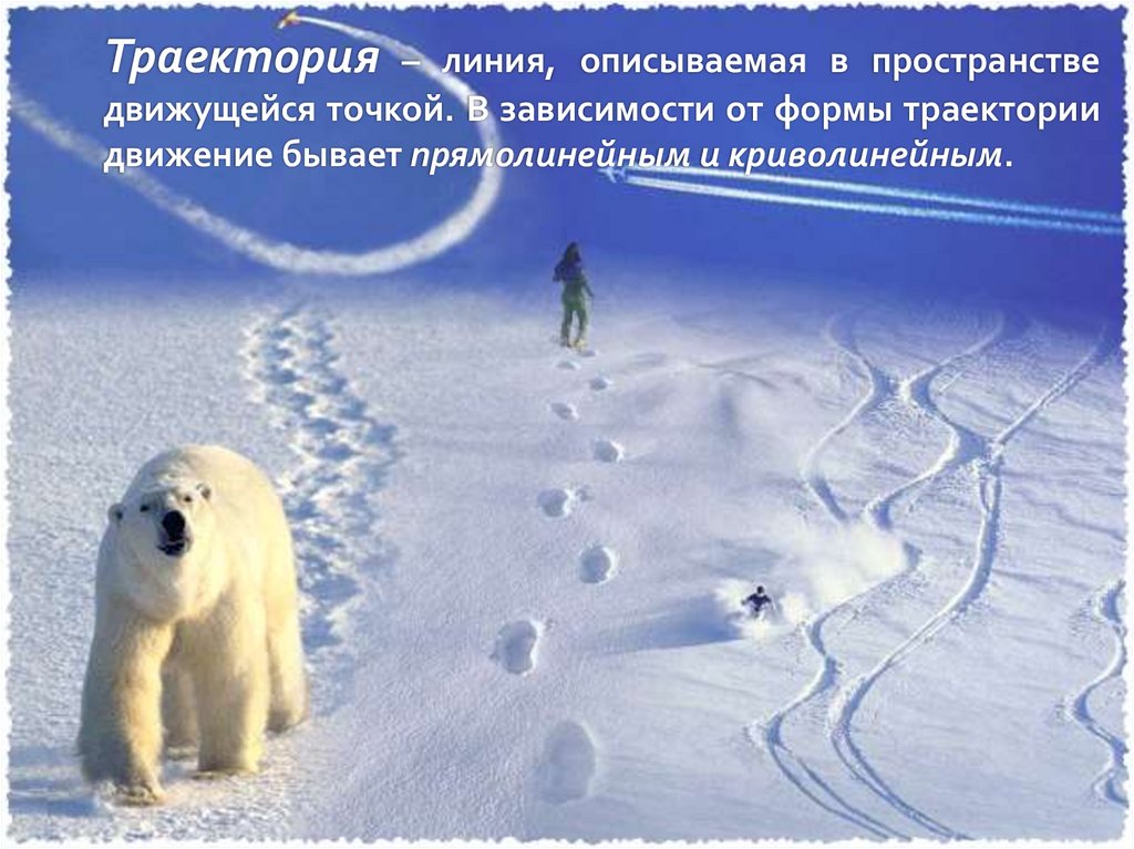 Траектория – линия, описываемая в пространстве движущейся точкой. В зависимости от формы траектории движение бывает